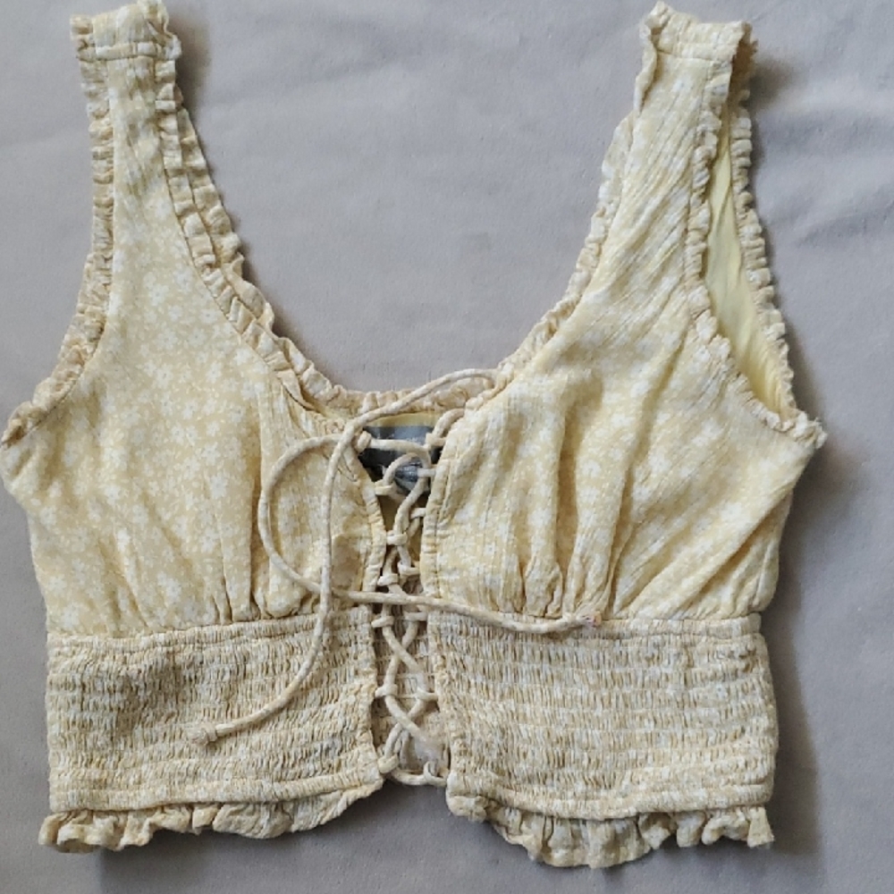 Sky & Sparrow Yellow Floral Double Tie Front Cami Crop  Sz Small